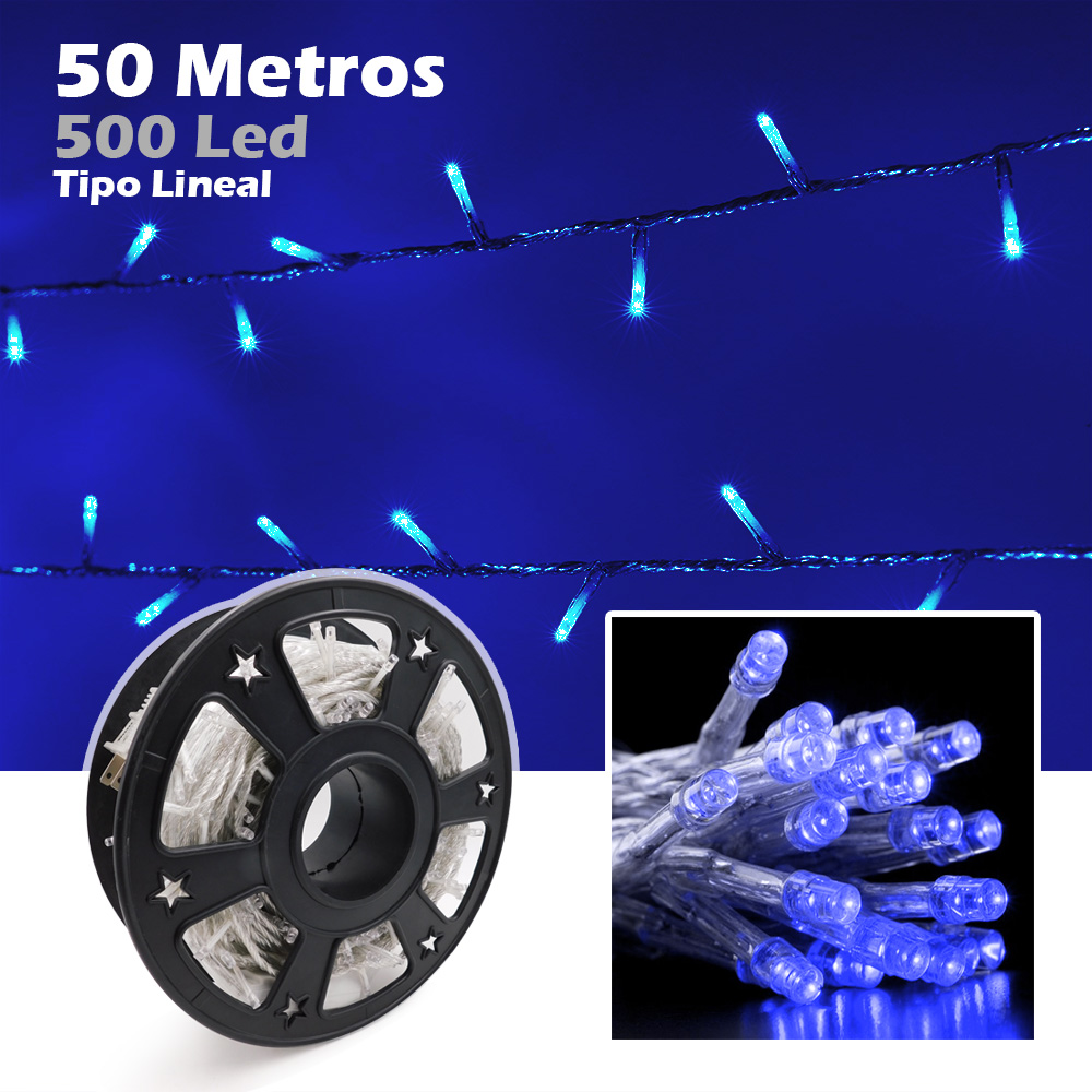 Luz Led Lineal 50 Metros 500 Led Azul Luces Navidad RF 1512